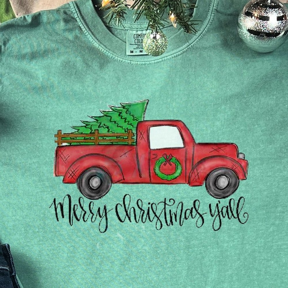 Christmas Truck! Merry Christmas Y'all. Long sleeve. Comfort Color